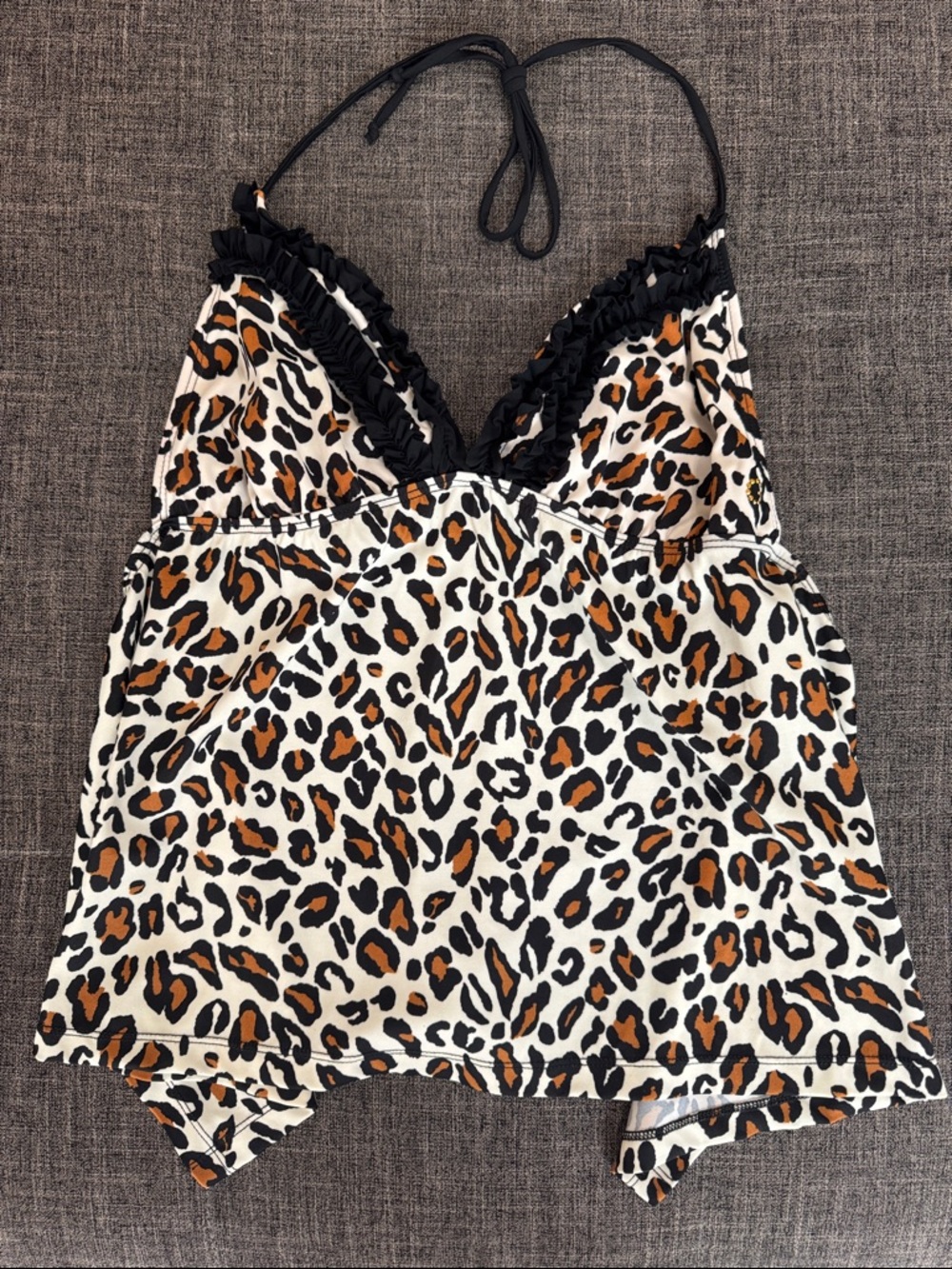 GUESS Leopard Halter Tankini Top Y2K 2000s Animal Print Swim Size L